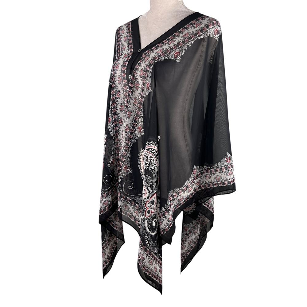 J Jill Poncho Two Way Semi Sheer Chiffon Multicolor Black Boho OS - Picture 6 of 16